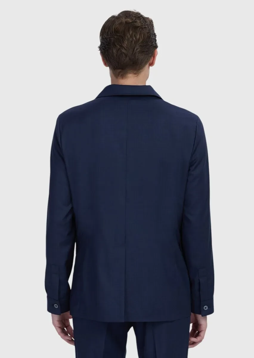 Lacivert Düz Shirt Shoulder Slim Fit %100 Yün Ceket - 6