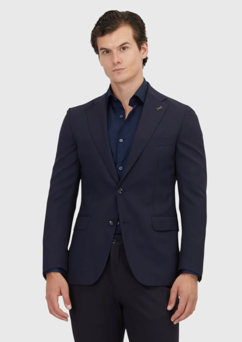 Lacivert Düz Shirt Shoulder Slim Fit %100 Yün Ceket - 1