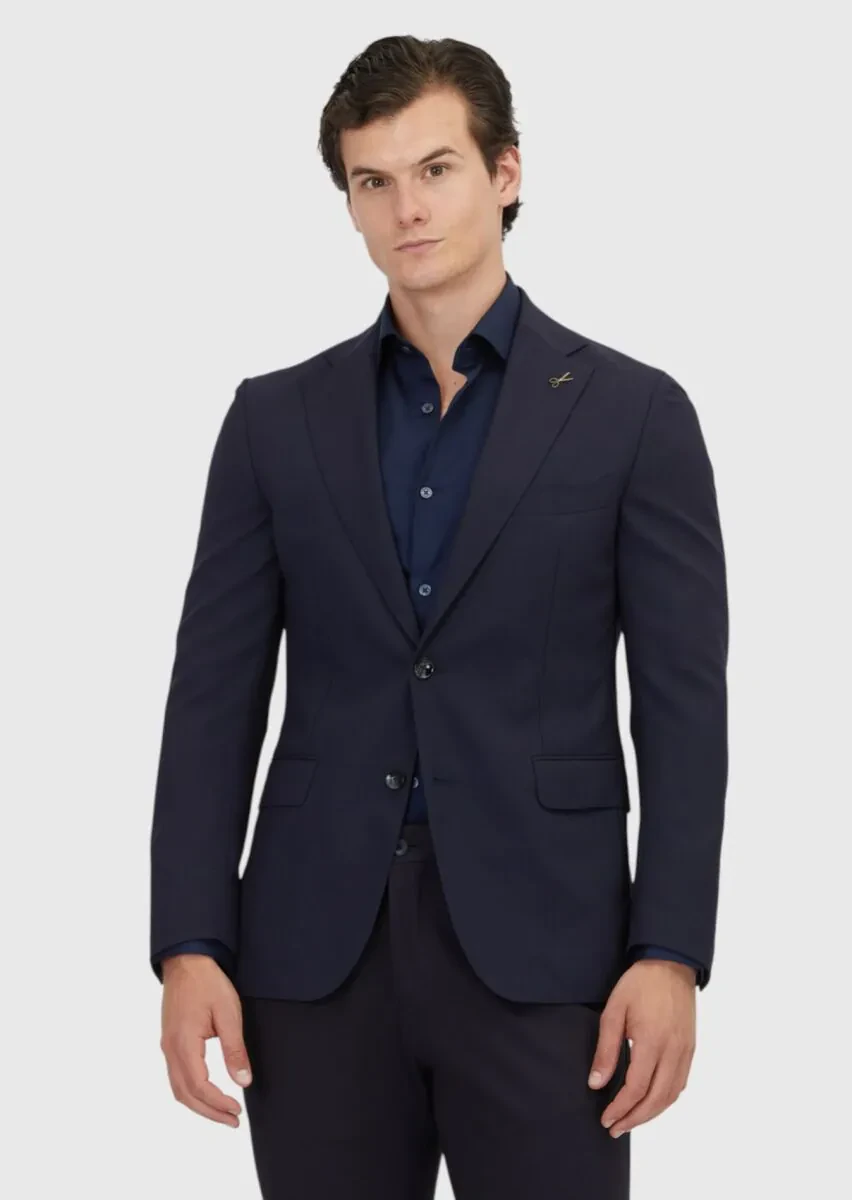 Lacivert Düz Shirt Shoulder Slim Fit %100 Yün Ceket - 1