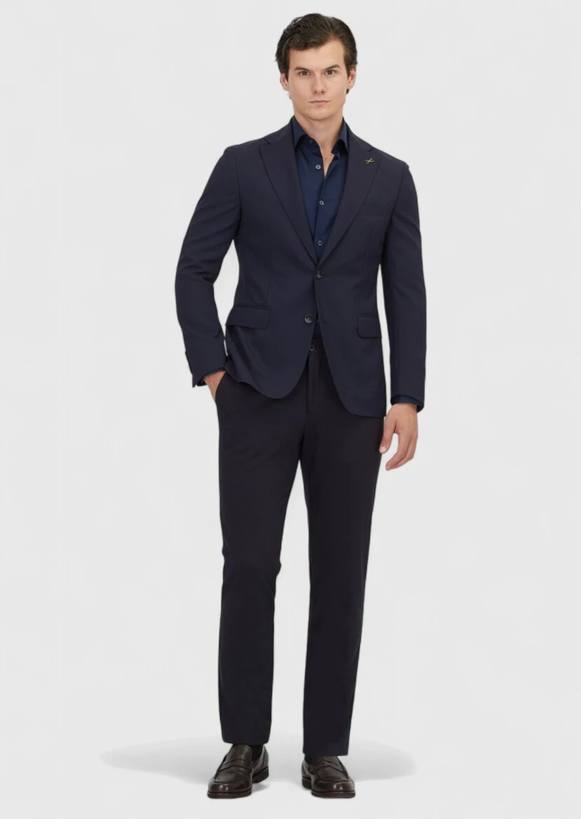Lacivert Düz Shirt Shoulder Slim Fit %100 Yün Ceket - 2