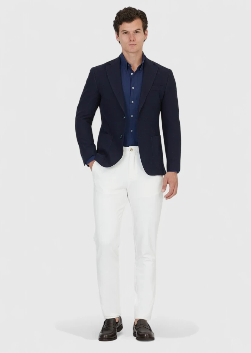 Lacivert Düz Shirt Shoulder Slim Fit Pamuk Karışımlı Örme Ceket - 2