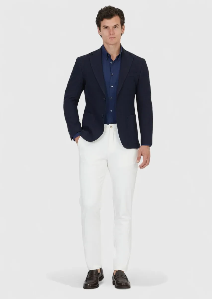 Lacivert Düz Shirt Shoulder Slim Fit Pamuk Karışımlı Örme Ceket - 2