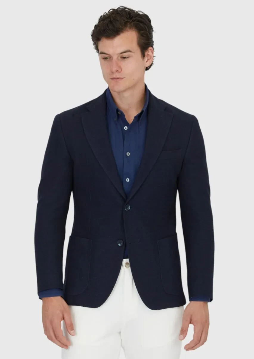 Lacivert Düz Shirt Shoulder Slim Fit Pamuk Karışımlı Örme Ceket - 3