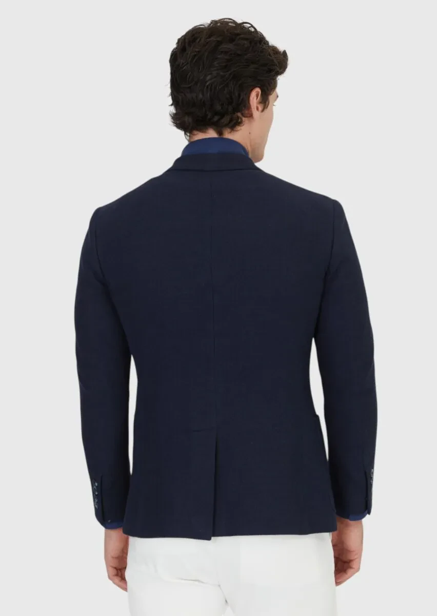 Lacivert Düz Shirt Shoulder Slim Fit Pamuk Karışımlı Örme Ceket - 7