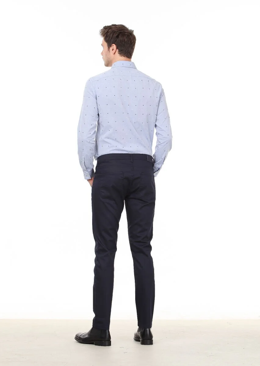 Lacivert Düz Slim Fit Denim Pamuk Karışımlı Pantolon - 4