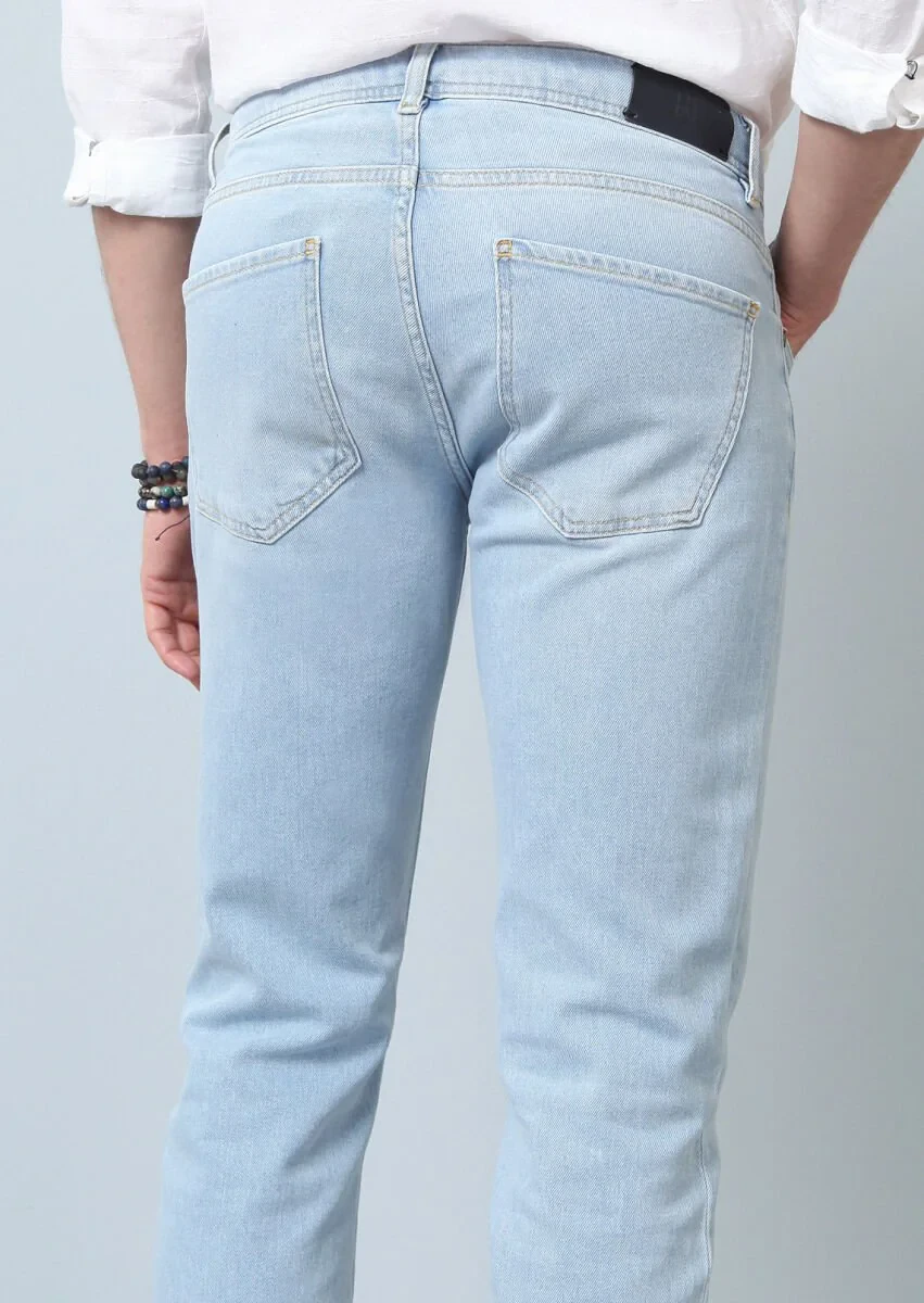 Lacivert Düz Slim Fit Denim Pamuk Karışımlı Pantolon - 2