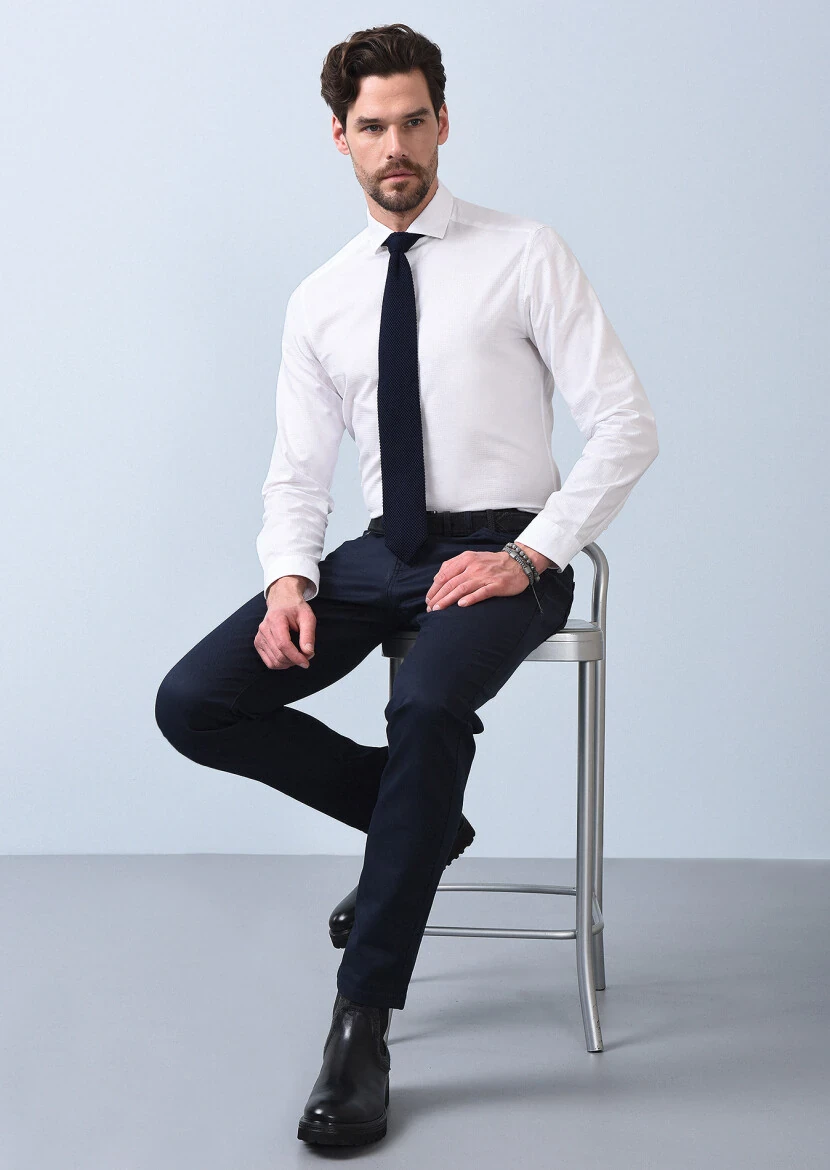 Lacivert Düz Slim Fit Denim Pamuk Karışımlı Pantolon - 2