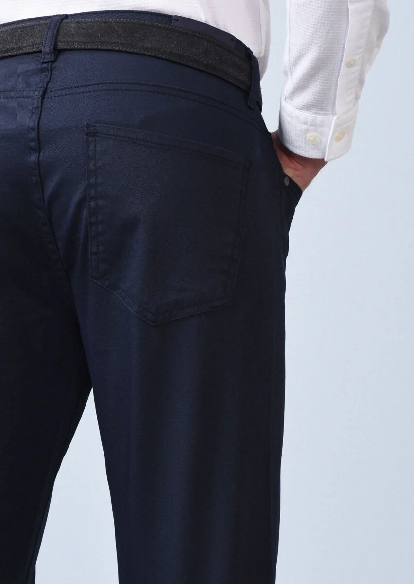 Lacivert Düz Slim Fit Denim Pamuk Karışımlı Pantolon - 5