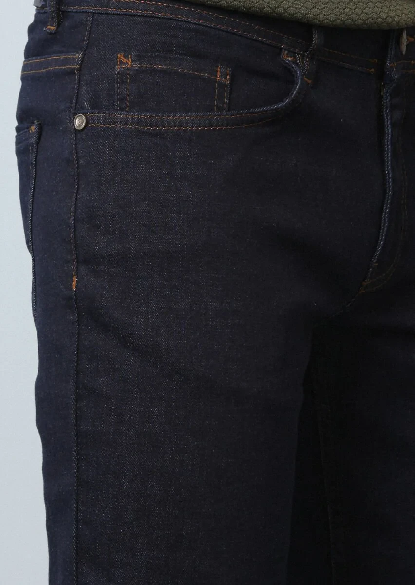 Lacivert Düz Slim Fit Denim Pamuk Karışımlı Pantolon - 4