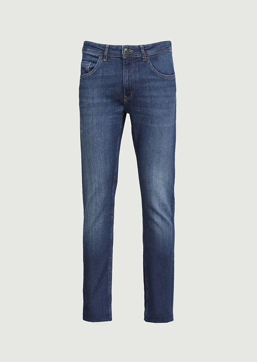 Lacivert Düz Slim Fit Denim Pamuk Karışımlı Pantolon - 6