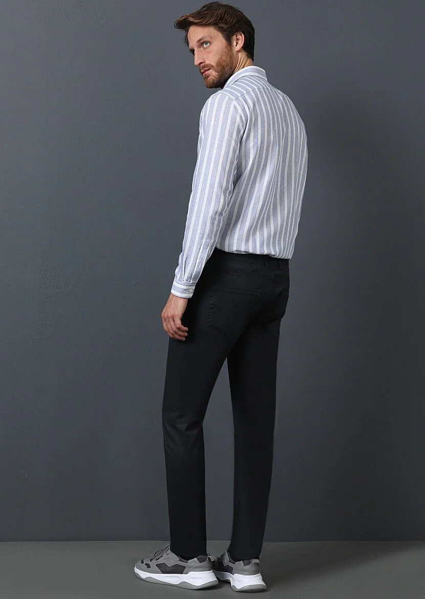 Lacivert Düz Slim Fit Denim Pamuk Karışımlı Pantolon - 5