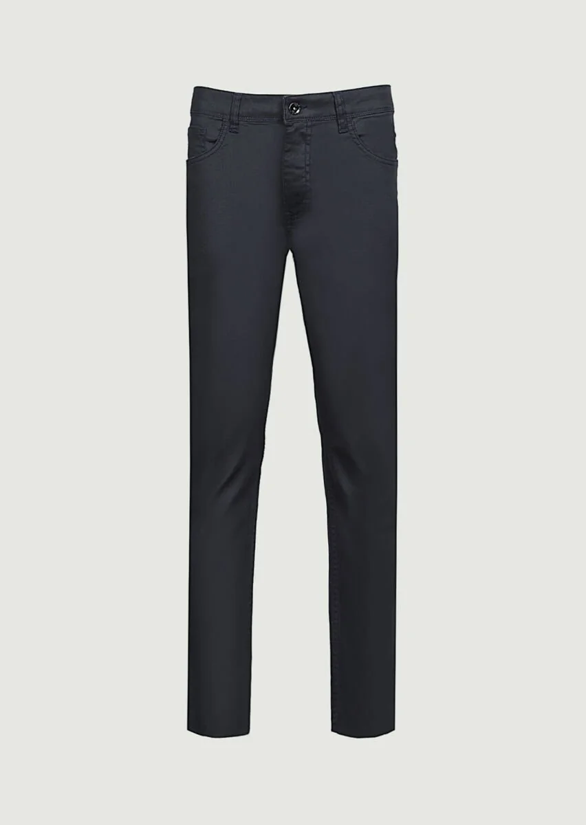 Lacivert Düz Slim Fit Denim Pamuk Karışımlı Pantolon - 6