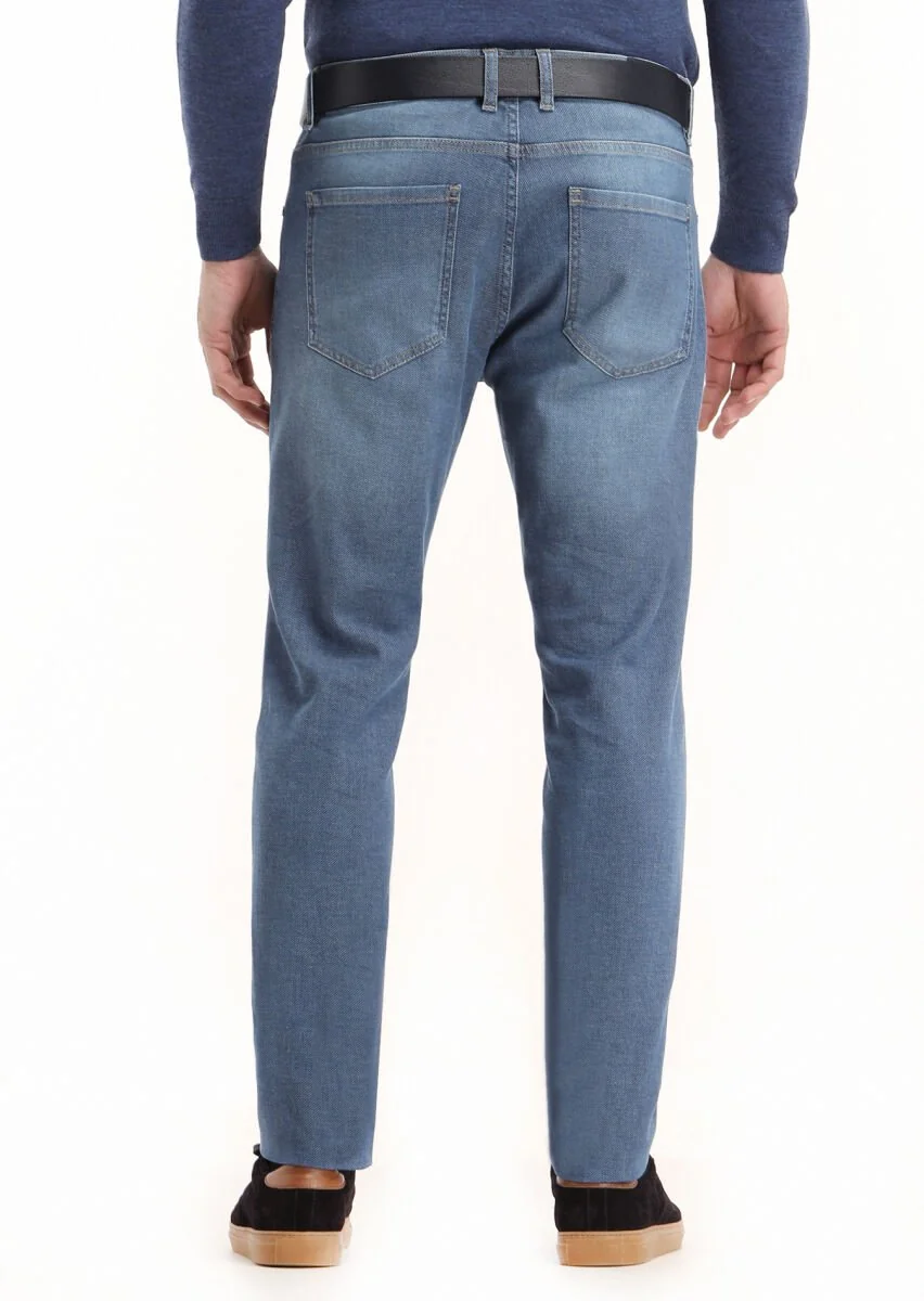 Lacivert Düz Slim Fit Denim Pamuk Karışımlı Pantolon - 4
