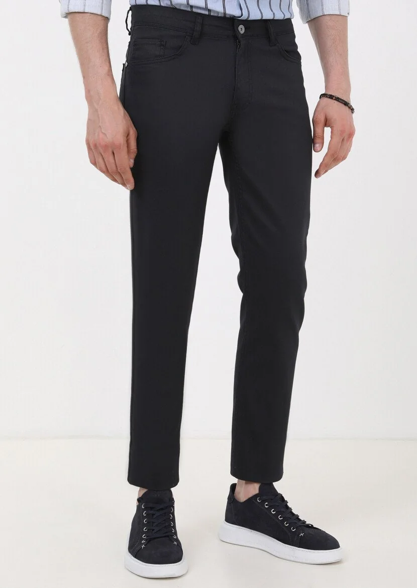 Lacivert Düz Slim Fit Denim Pamuk Karışımlı Pantolon - 2