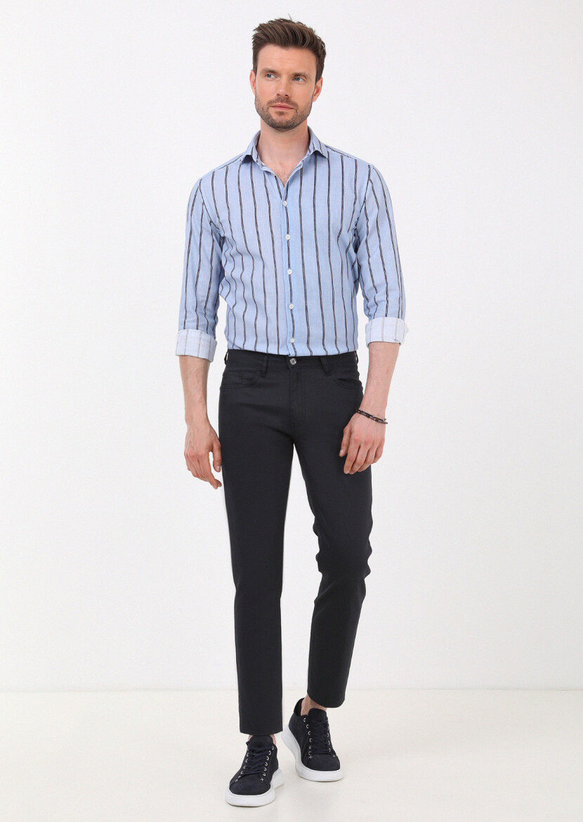 Lacivert Düz Slim Fit Denim Pamuk Karışımlı Pantolon - RAMSEY