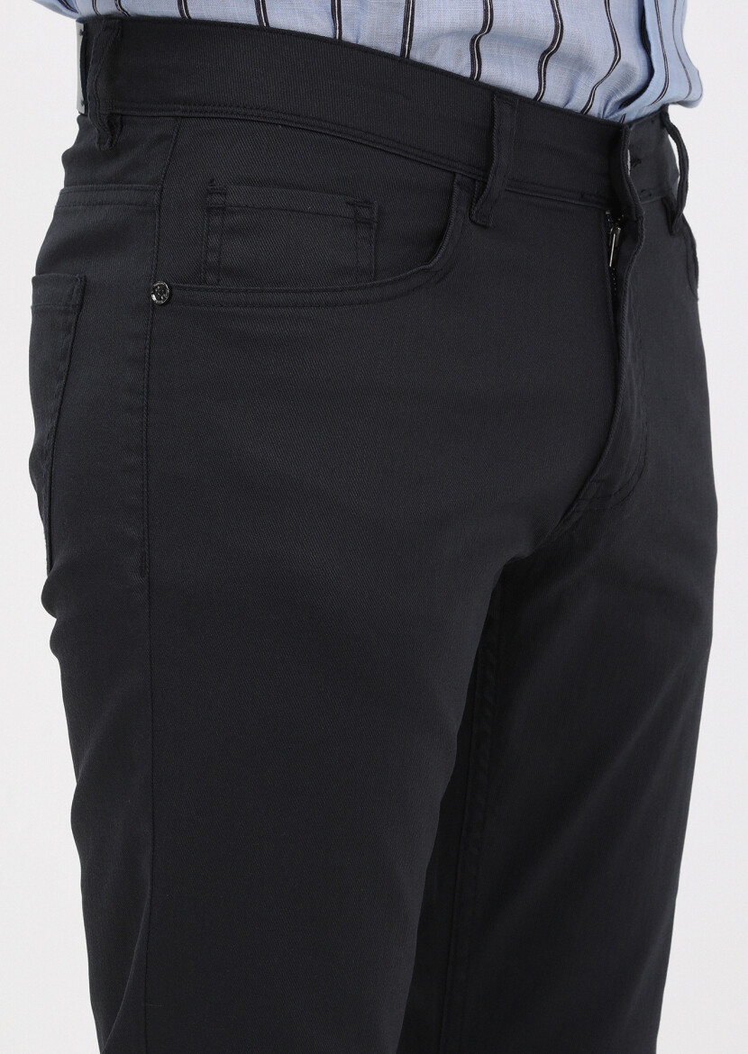 Lacivert Düz Slim Fit Denim Pamuk Karışımlı Pantolon - 3