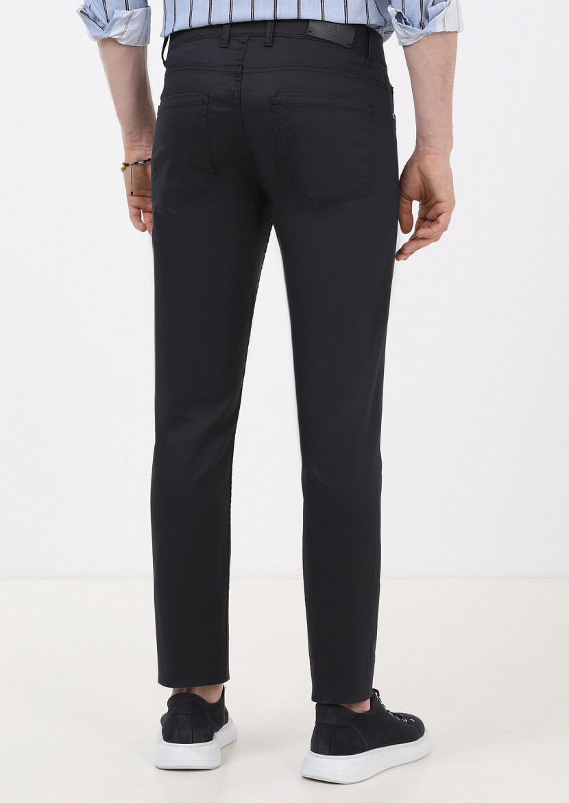 Lacivert Düz Slim Fit Denim Pamuk Karışımlı Pantolon - 4