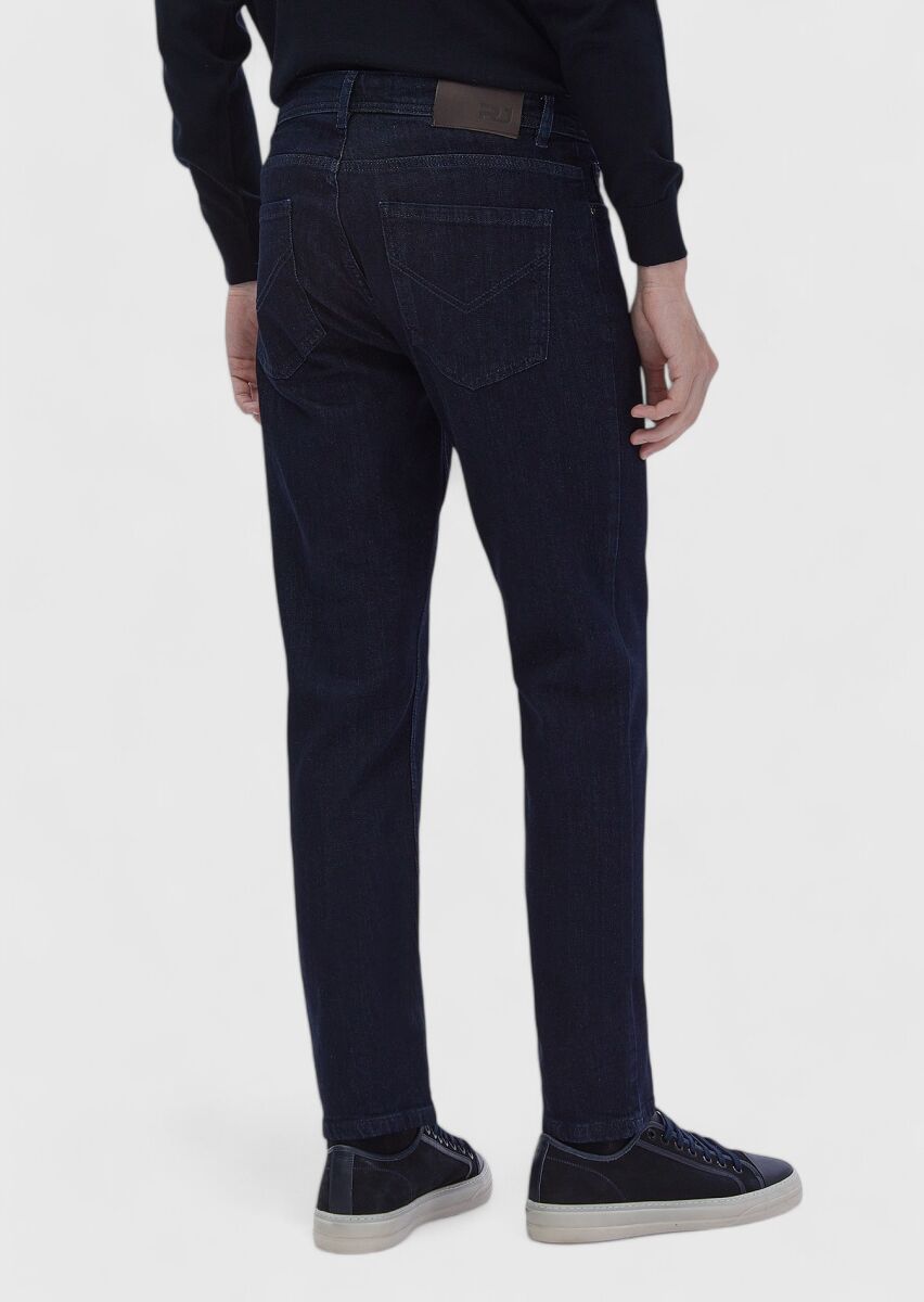 Lacivert Düz Slim Fit Denim Pamuk Karışımlı Pantolon - 4