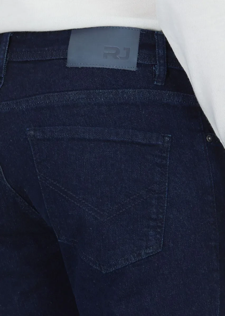 Lacivert Düz Slim Fit Denim Pamuk Karışımlı Pantolon - 4