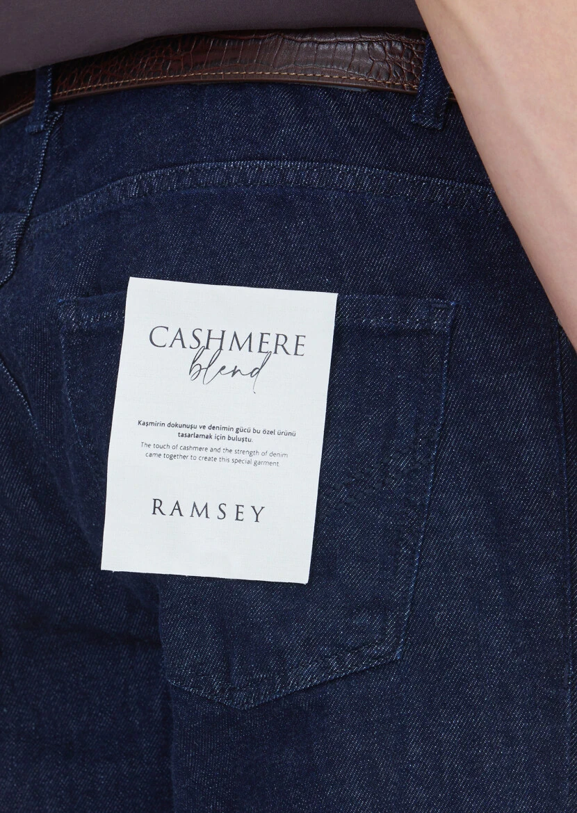 Lacivert Düz Slim Fit Denim Pamuk Karışımlı Pantolon - 4