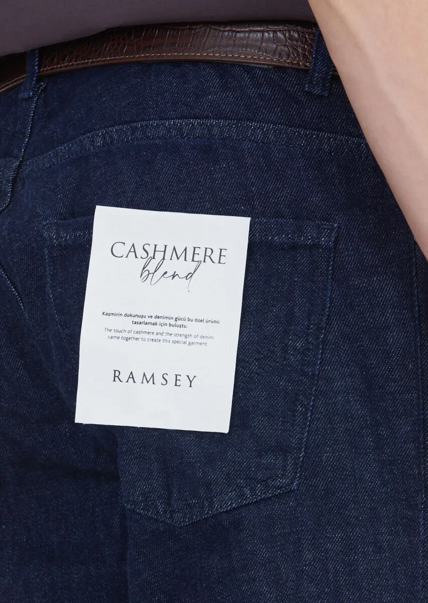 Lacivert Düz Slim Fit Denim Pamuk Karışımlı Pantolon - 4