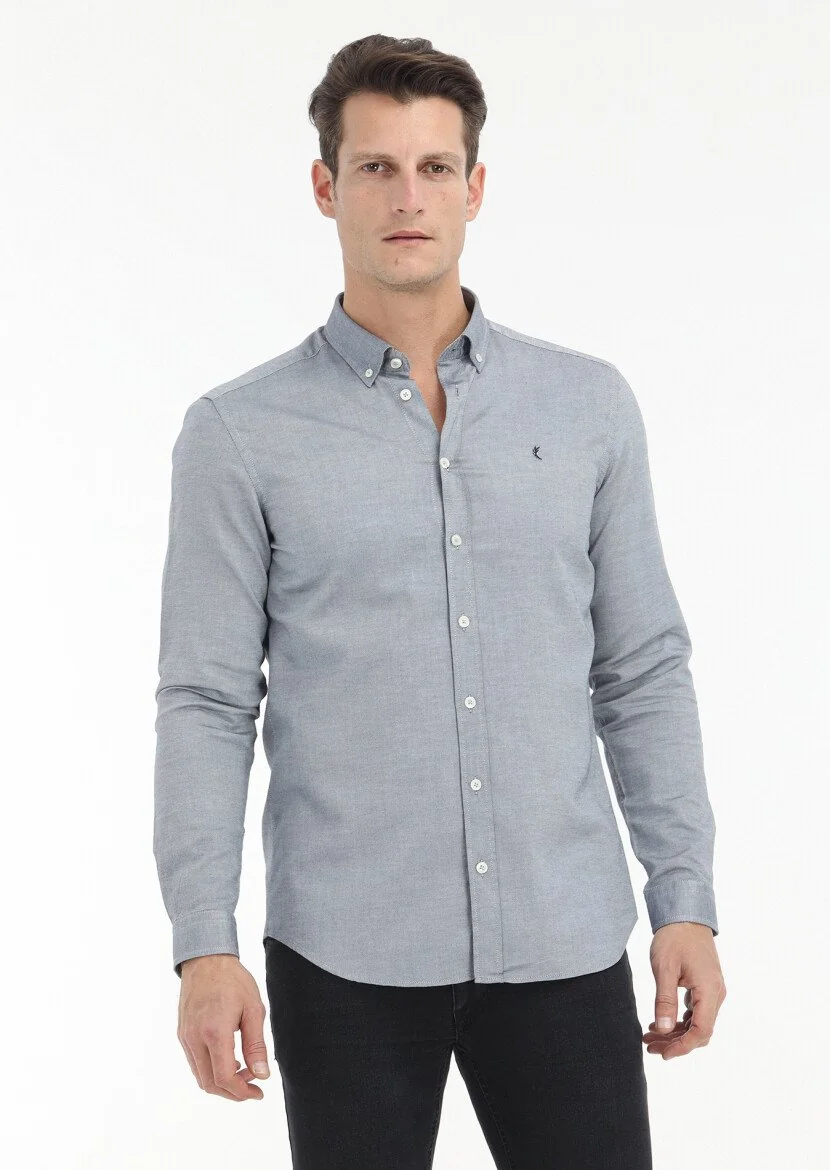 Lacivert Düz Slim Fit Dokuma Casual %100 Pamuk Gömlek 