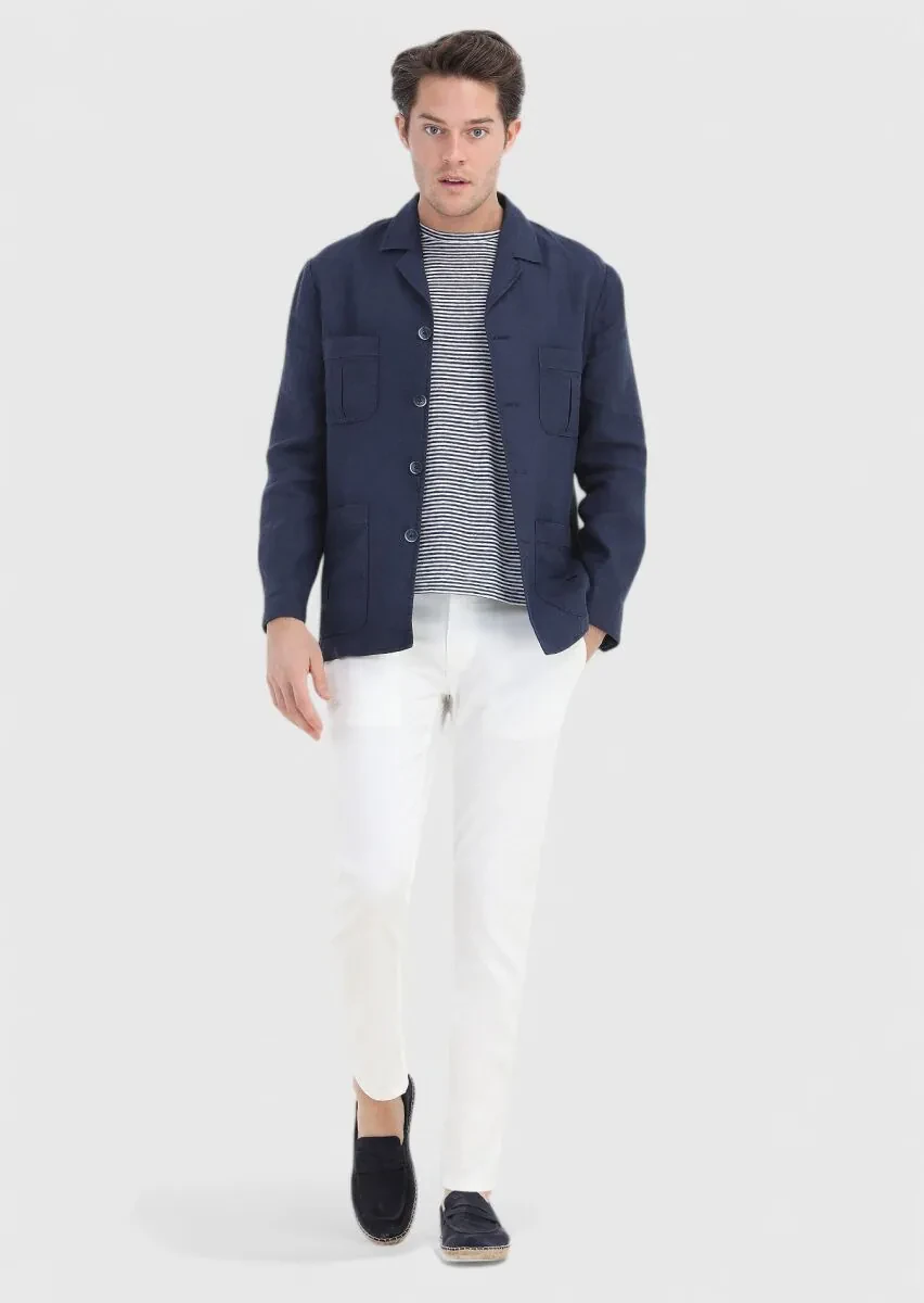 Lacivert Düz Slim Fit Pamuk Karışımlı Ceket - 2