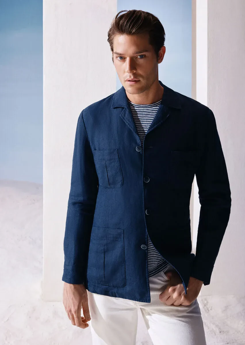 Lacivert Düz Slim Fit Pamuk Karışımlı Ceket - 4