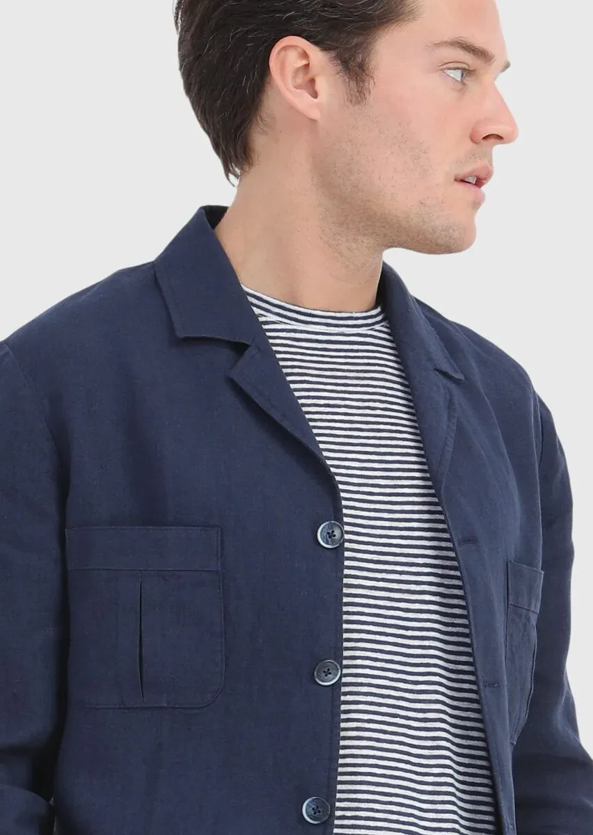 Lacivert Düz Slim Fit Pamuk Karışımlı Ceket - 5