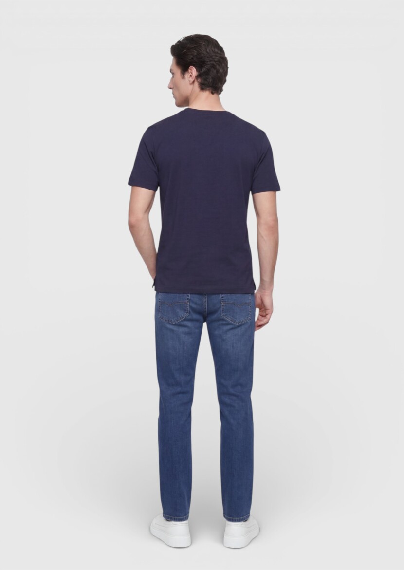 Lacivert Düz T-Shirt - 4