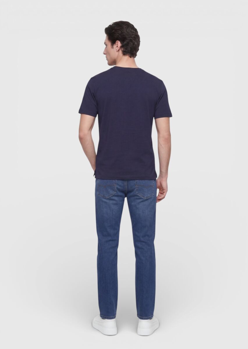 Lacivert Düz T-Shirt - 4