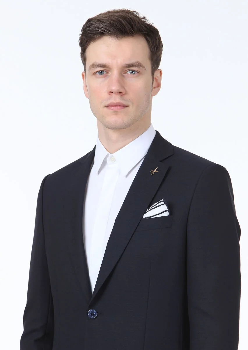 Lacivert Düz Thin&taller Slim Fit %100 Yün Takım Elbise - 2