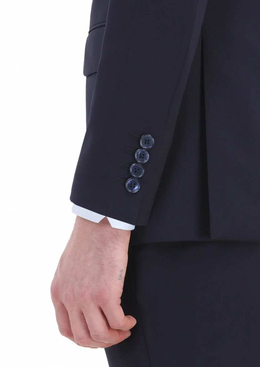 Lacivert Düz Thin&taller Slim Fit %100 Yün Takım Elbise - 5