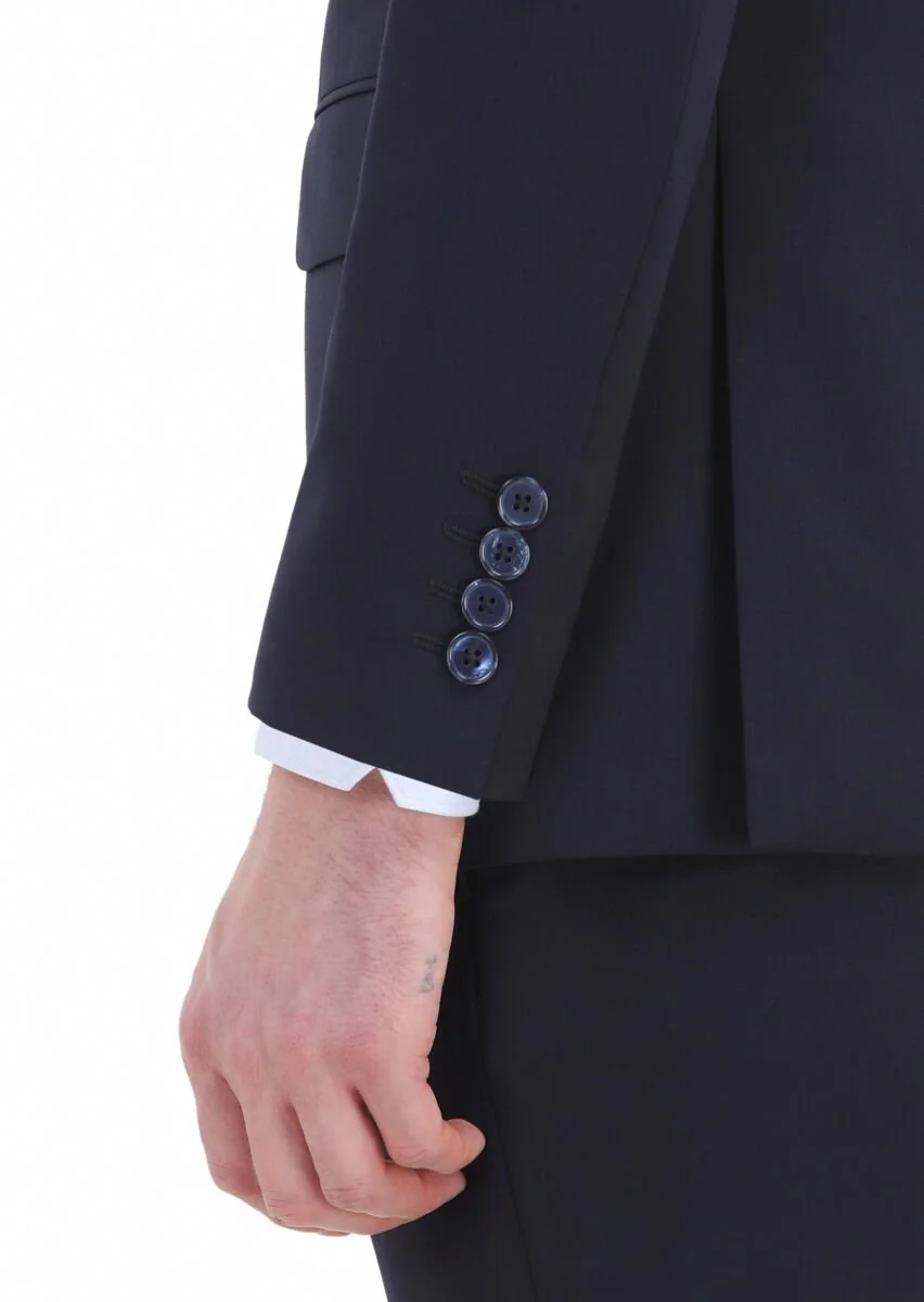 Lacivert Düz Thin&taller Slim Fit %100 Yün Takım Elbise - 5