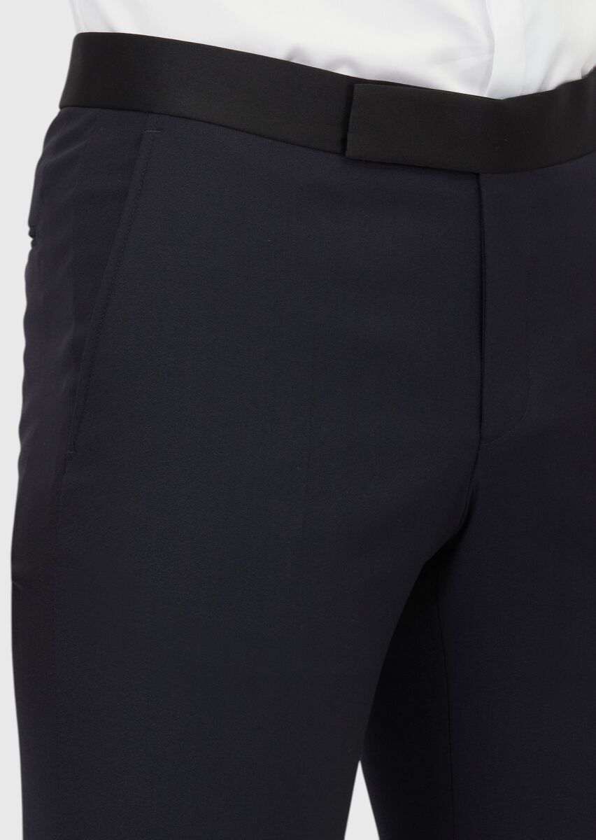 Lacivert Düz Thin&taller Slim Fit Kruvaze Yaka Dokuma Smokin Takım Elbise - 5