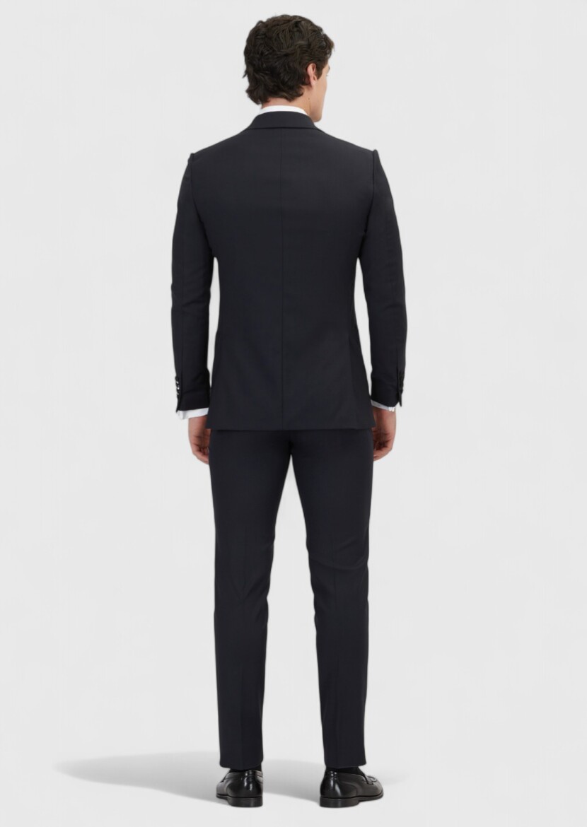 Lacivert Düz Thin&taller Slim Fit Kruvaze Yaka Dokuma Smokin Takım Elbise - 6