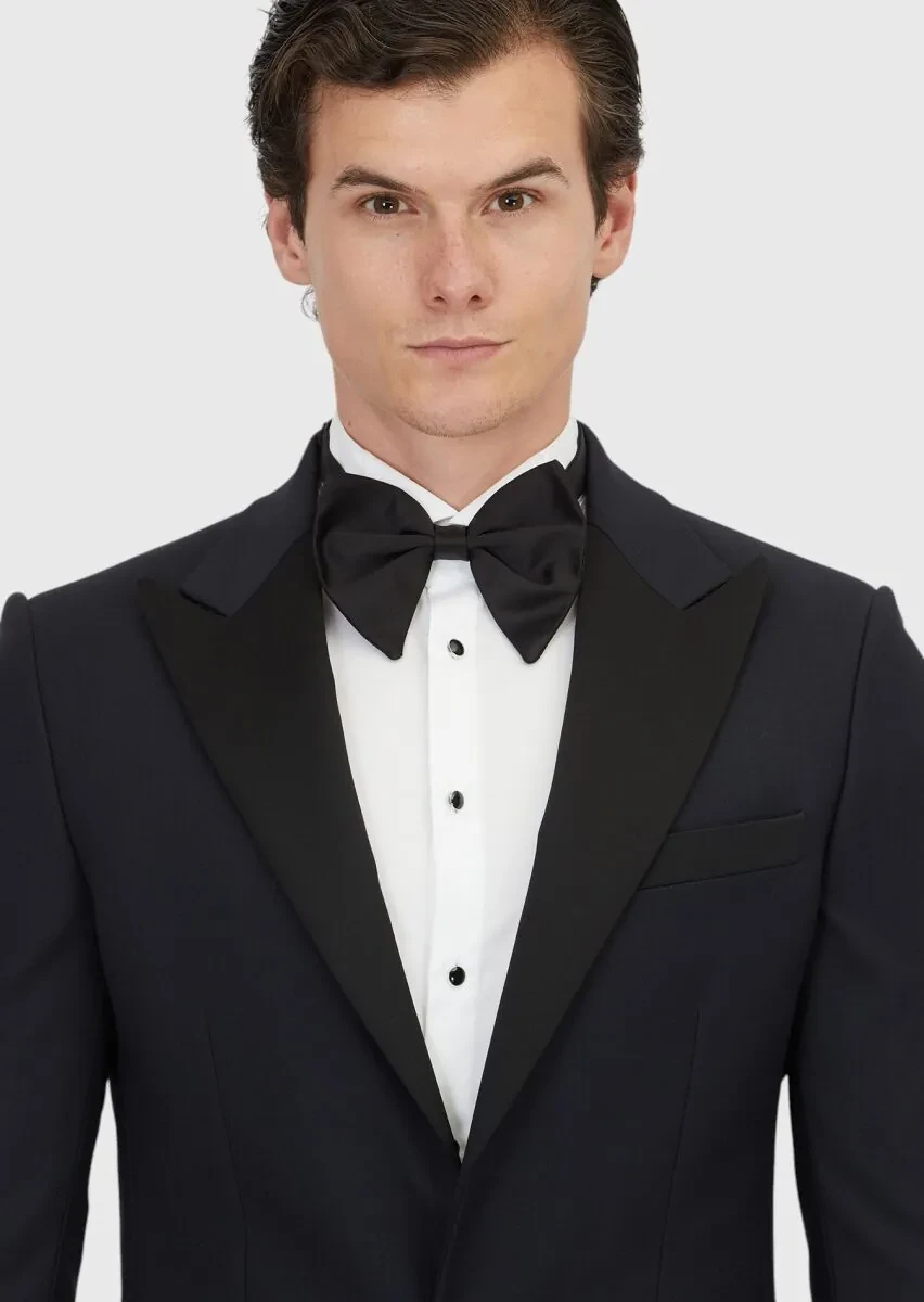 Lacivert Düz Thin&taller Slim Fit Kruvaze Yaka Dokuma Smokin Takım Elbise - 3