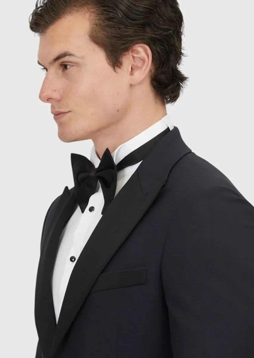 Lacivert Düz Thin&taller Slim Fit Kruvaze Yaka Dokuma Smokin Takım Elbise - 4