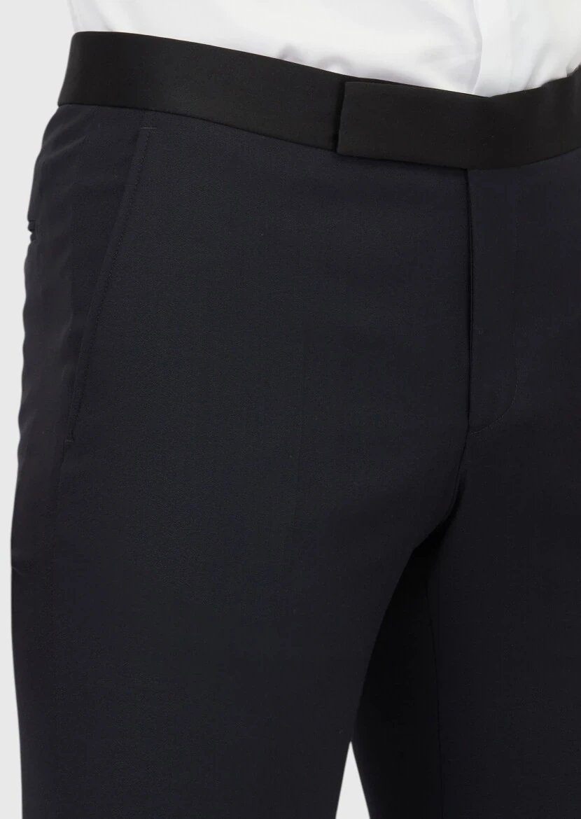 Lacivert Düz Thin&taller Slim Fit Kruvaze Yaka Dokuma Smokin Takım Elbise - 5