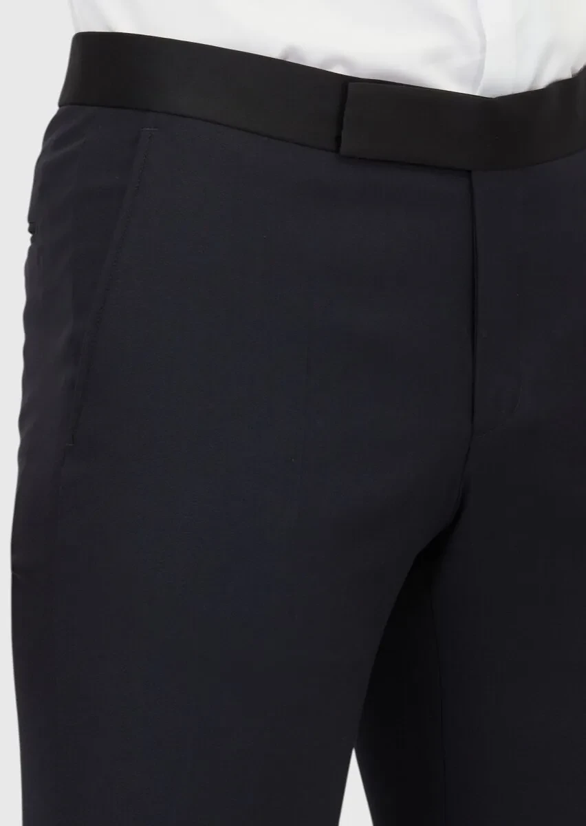 Lacivert Düz Thin&taller Slim Fit Kruvaze Yaka Dokuma Smokin Takım Elbise - 5