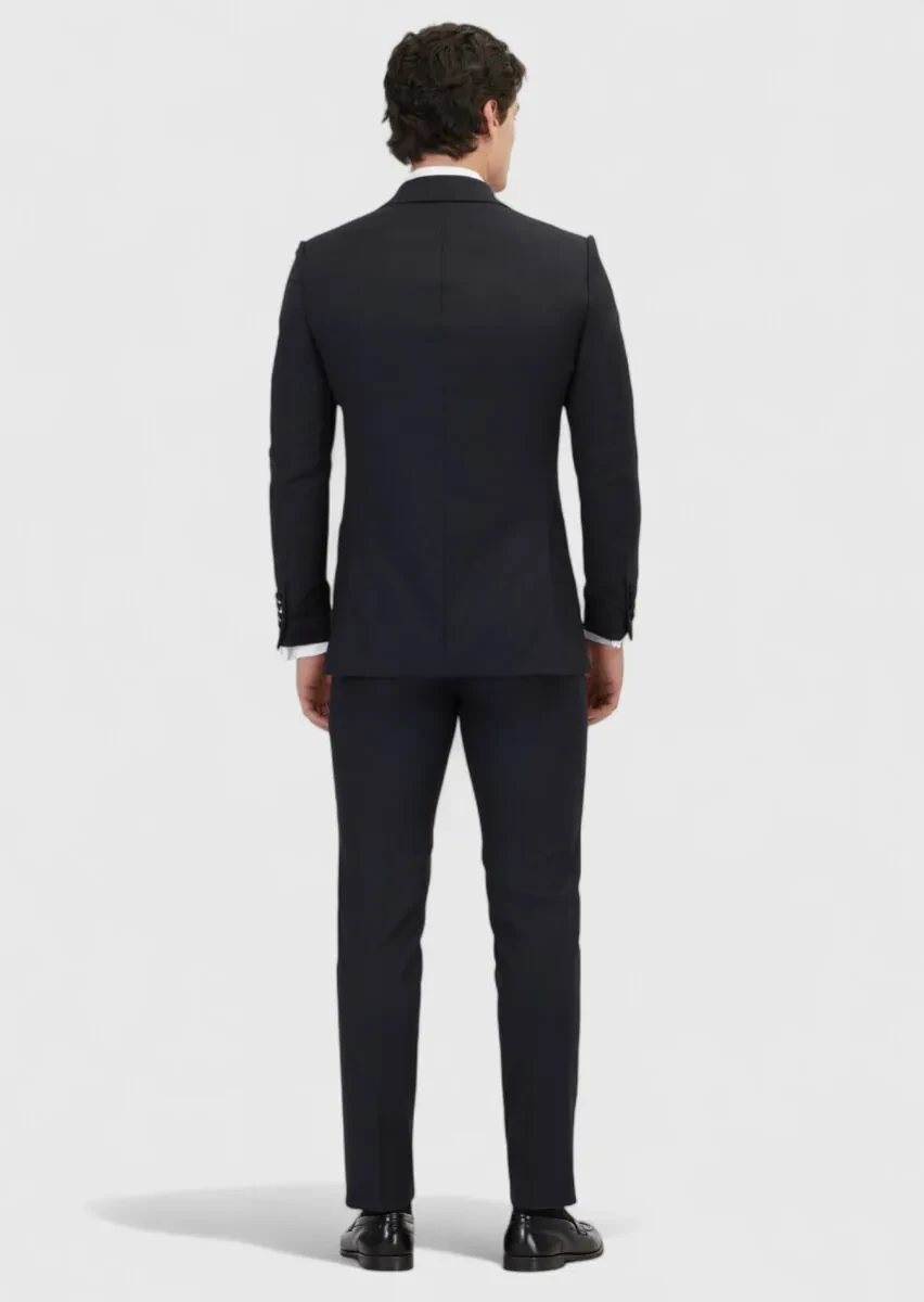 Lacivert Düz Thin&taller Slim Fit Kruvaze Yaka Dokuma Smokin Takım Elbise - 6