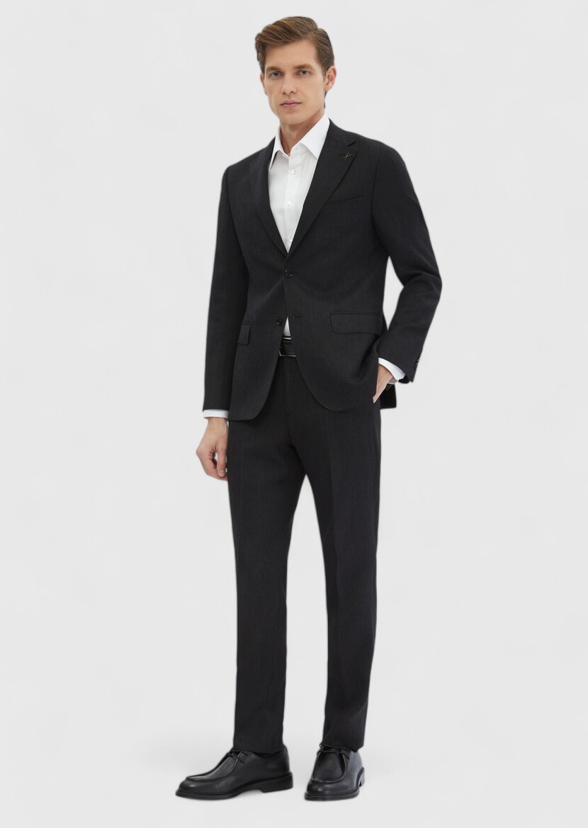 Lacivert Düz Zeroweight Slim Fit %100 Yün Takım Elbise - RAMSEY