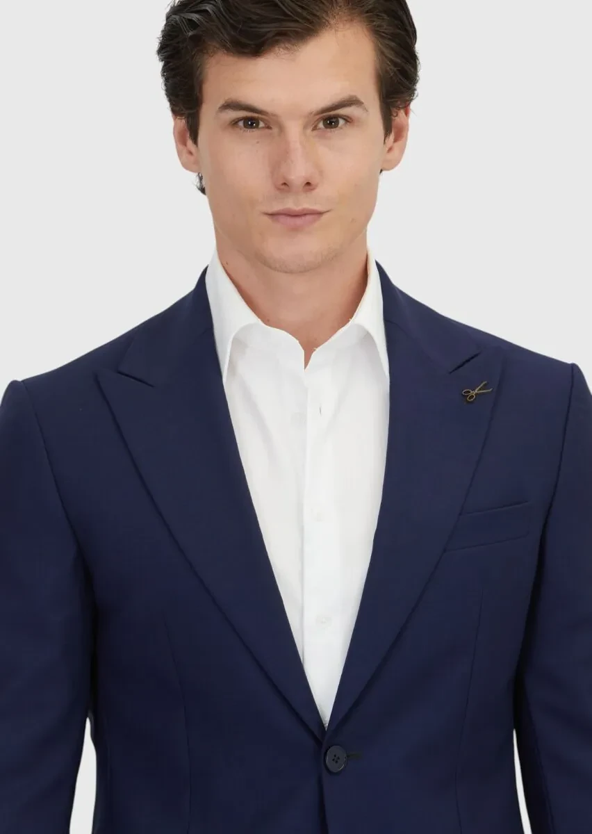 Lacivert Düz Zeroweight Slim Fit %100 Yün Takım Elbise - 3