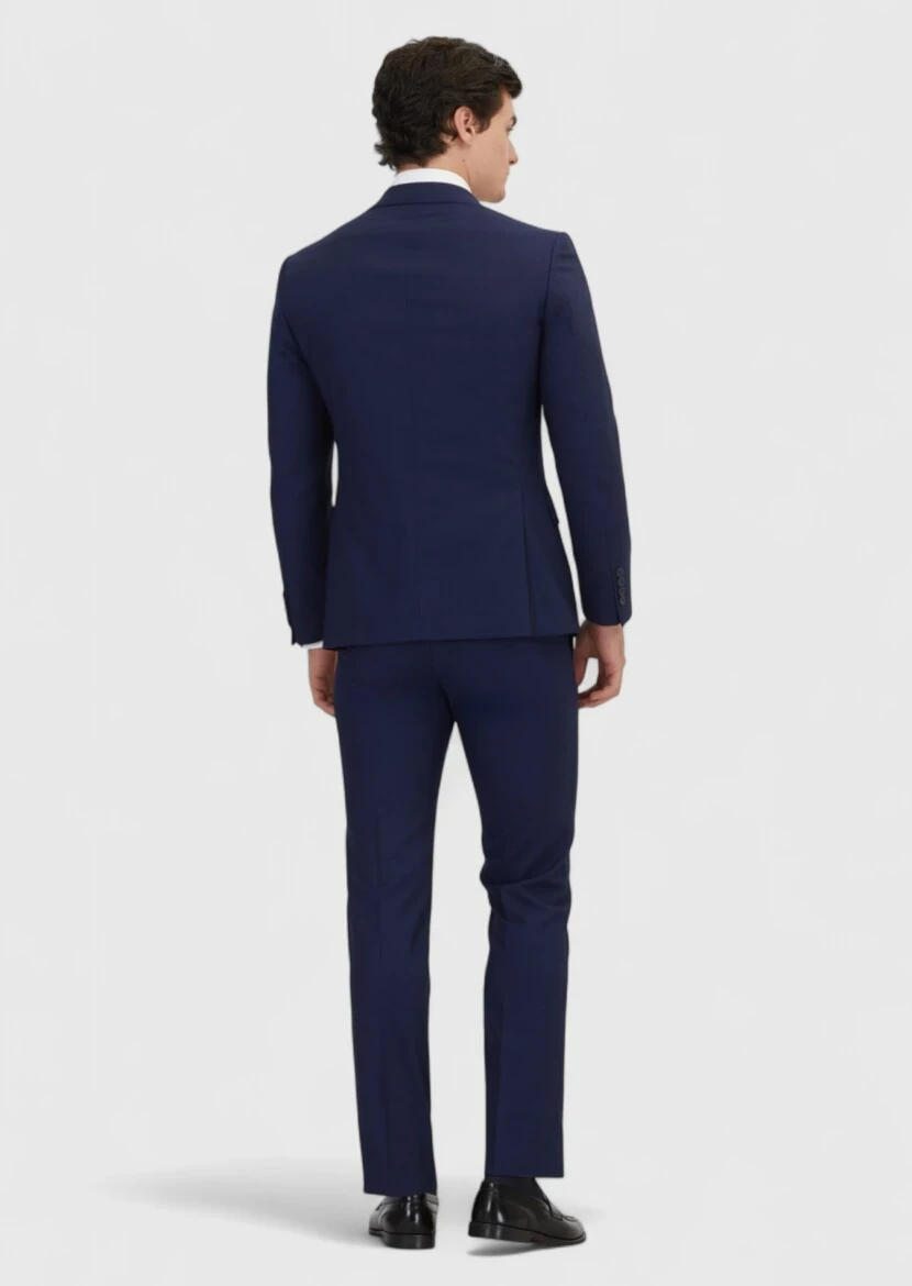 Lacivert Düz Zeroweight Slim Fit %100 Yün Takım Elbise - 6