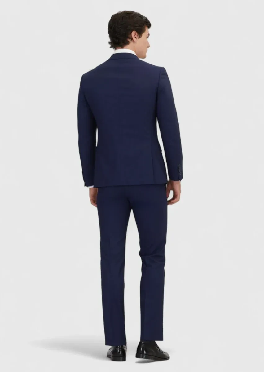 Lacivert Düz Zeroweight Slim Fit %100 Yün Takım Elbise - 6