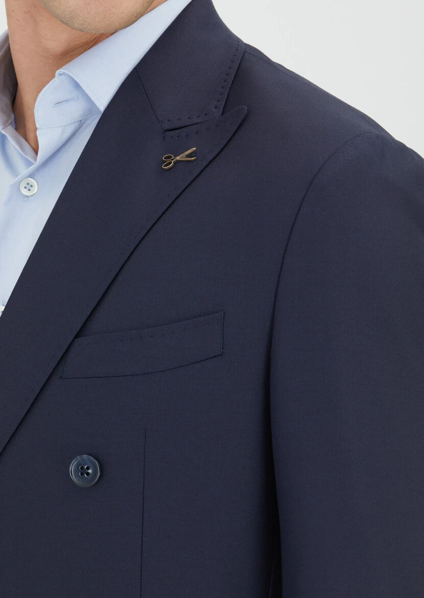 Lacivert Düz Zeroweight Slim Fit %100 Yün Takım Elbise - 4