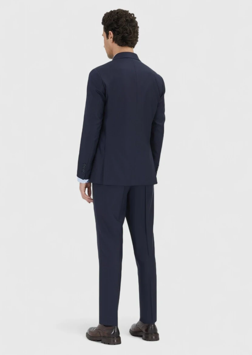 Lacivert Düz Zeroweight Slim Fit %100 Yün Takım Elbise - 5