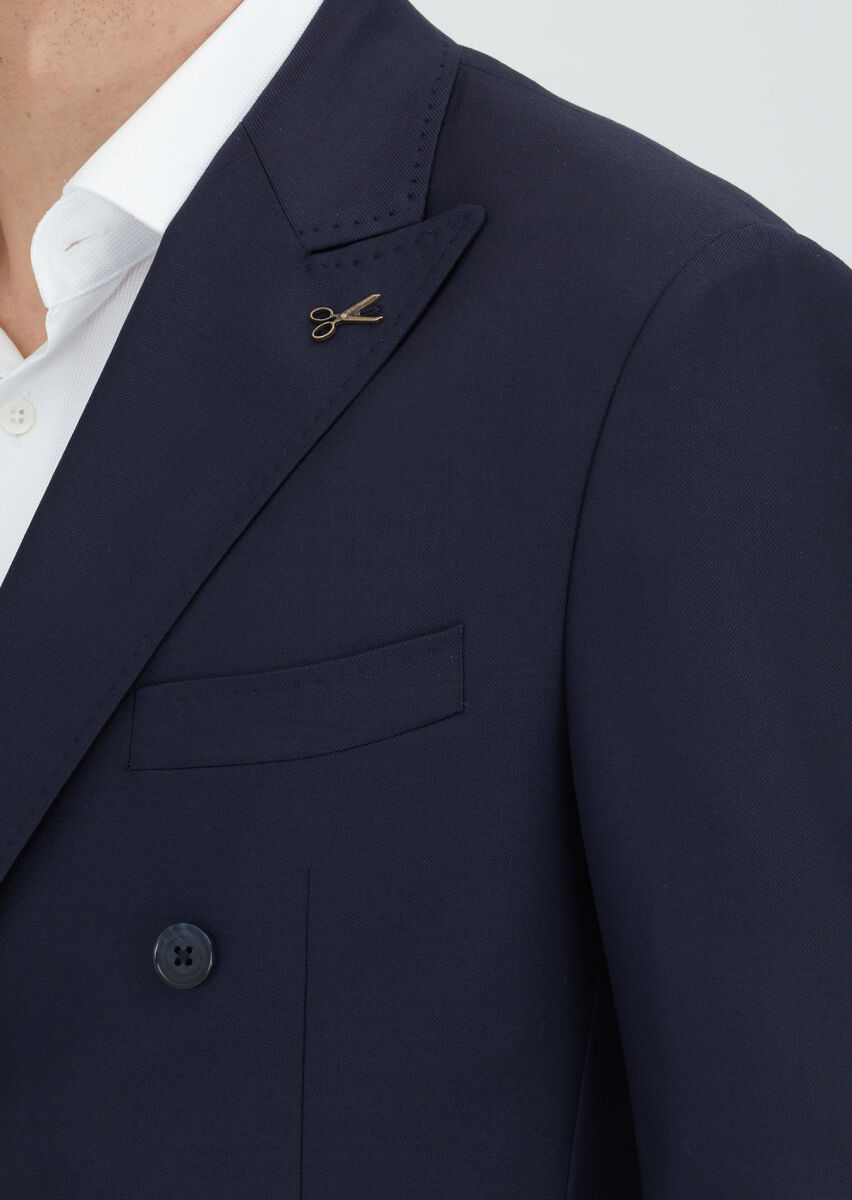 Lacivert Düz Zeroweight Slim Fit %100 Yün Takım Elbise - 4