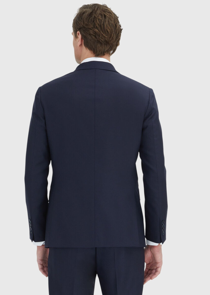Lacivert Düz Zeroweight Slim Fit %100 Yün Takım Elbise - 6