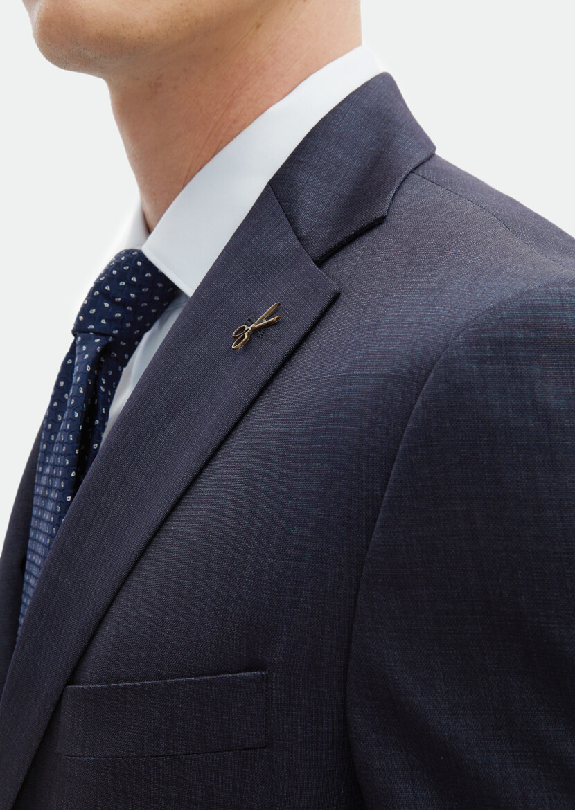 Lacivert Düz Zeroweight Slim Fit İpek Karışımlı Takım Elbise - 5